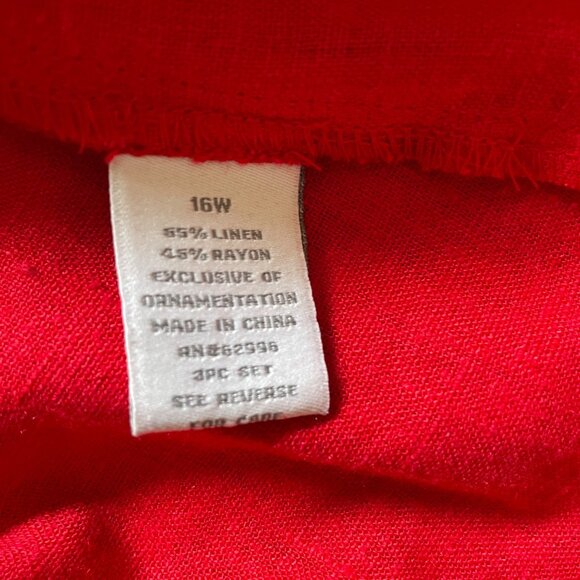 Vintage DressBarn Woman Red Linen Blouse Shoulder Pads Plus 16W u - Picture 7 of 7
